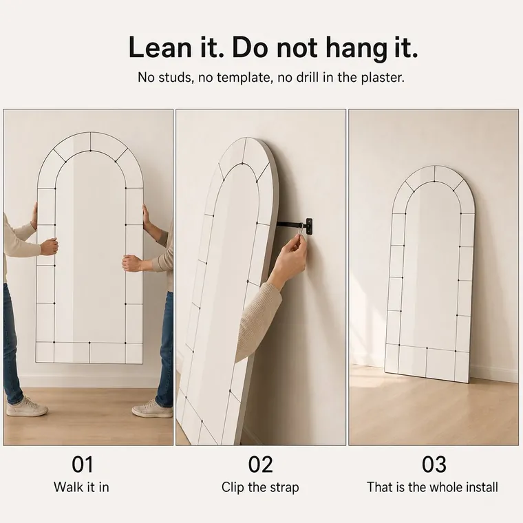 Leaning the mirror and clipping the anti-tip strap