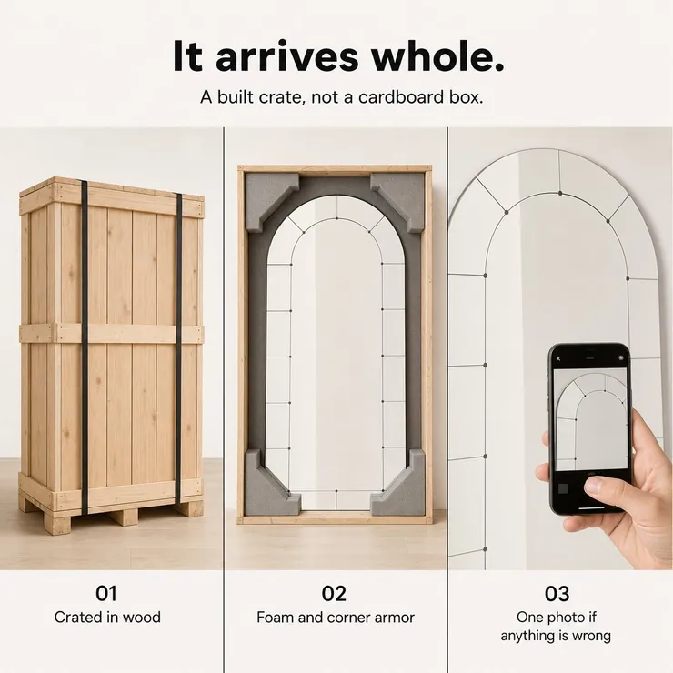Wooden crate, foam and corner armor, and the one-photo claim